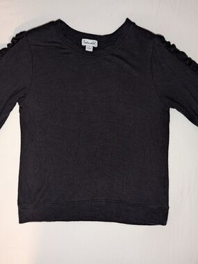 Splendid Black Ruffle-Shoulder Long Sleeve Sweater Top